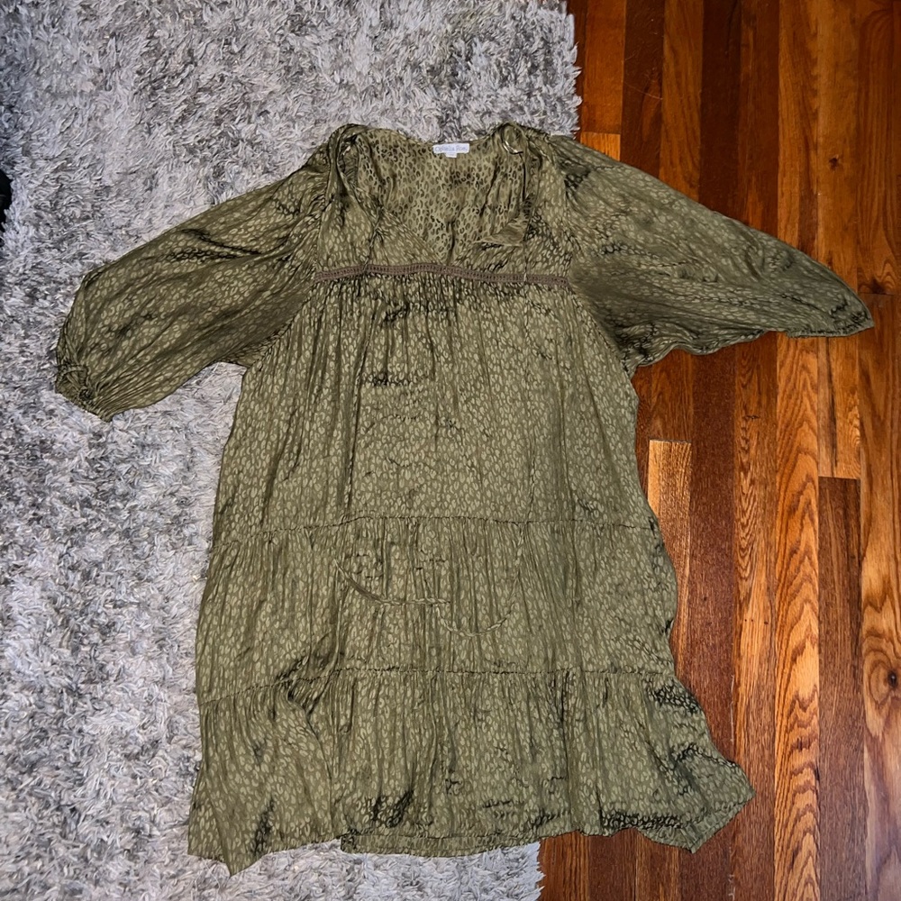 Olive Green Silky Cheetah Print Dress